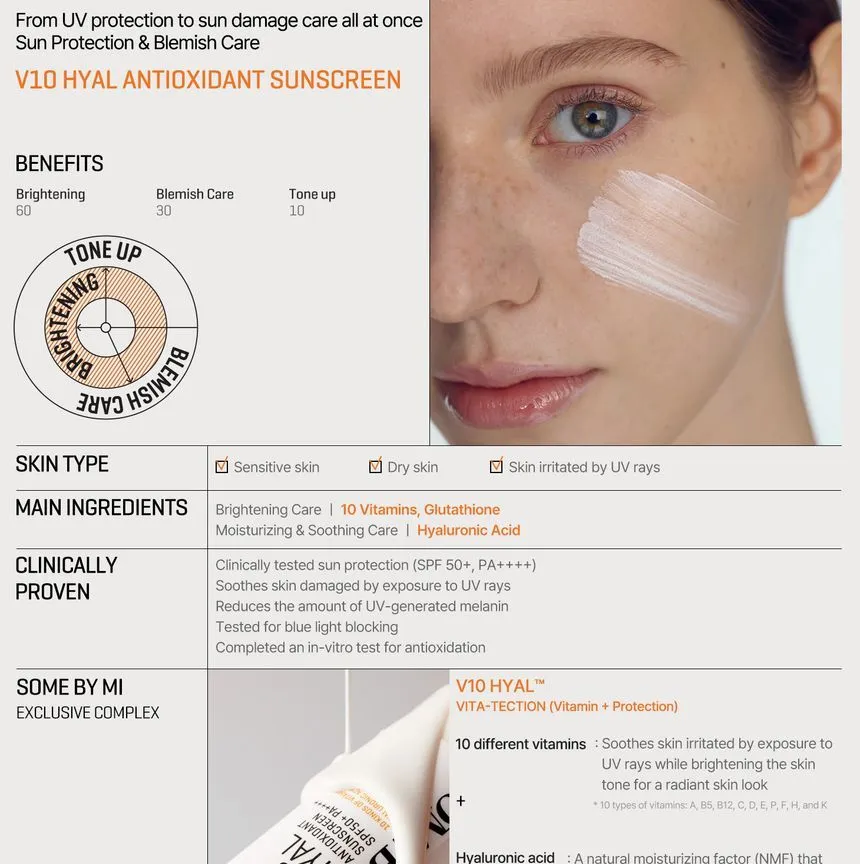 Second image of SOME BY MI ~ V10 HYAL ANTIOXIDANT SUNSCREEN 40ML SPF 50+, PA++++