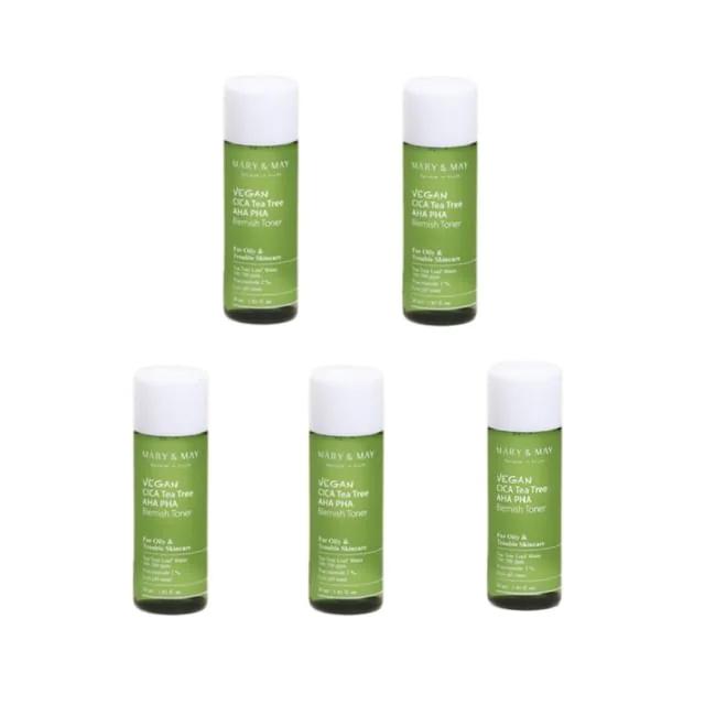 Mary&May Vegan Cica Teatree AHA PHA Blemish Toner Mini Set – 5 pieces 1 Mary&May Vegan Cica Teatree AHA PHA Blemish Toner Mini Set – 5 pieces